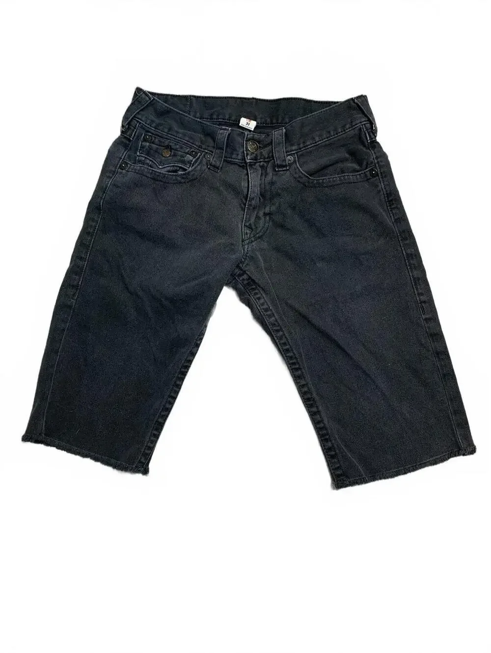 True Religion Men's Y2k Black Denim Cut-Off Shorts Size 31